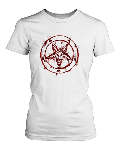 Pentagram Blood Baphomet Horror Goth Gothic Women's T-Shirt Tee