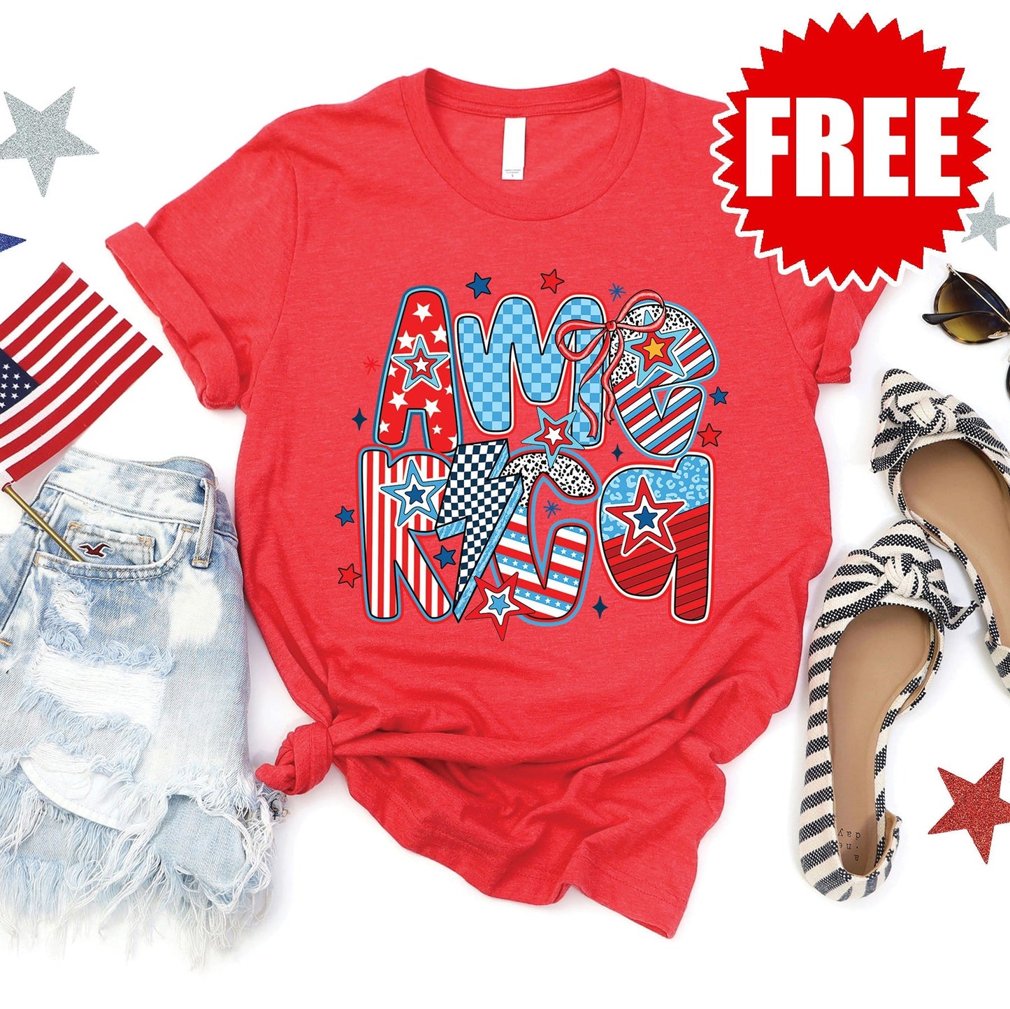 Retro America 2 Tee - Heather Red - FREE