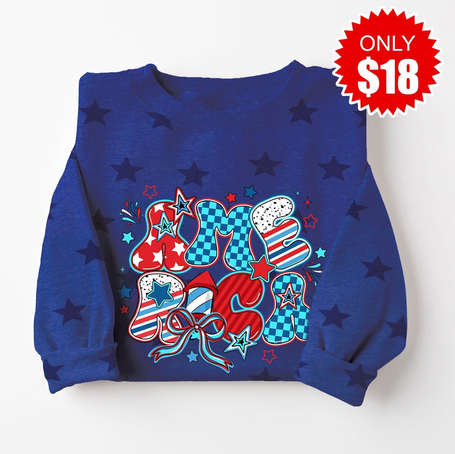 Retro America Sweatshirt - Blue Star Print - 18
