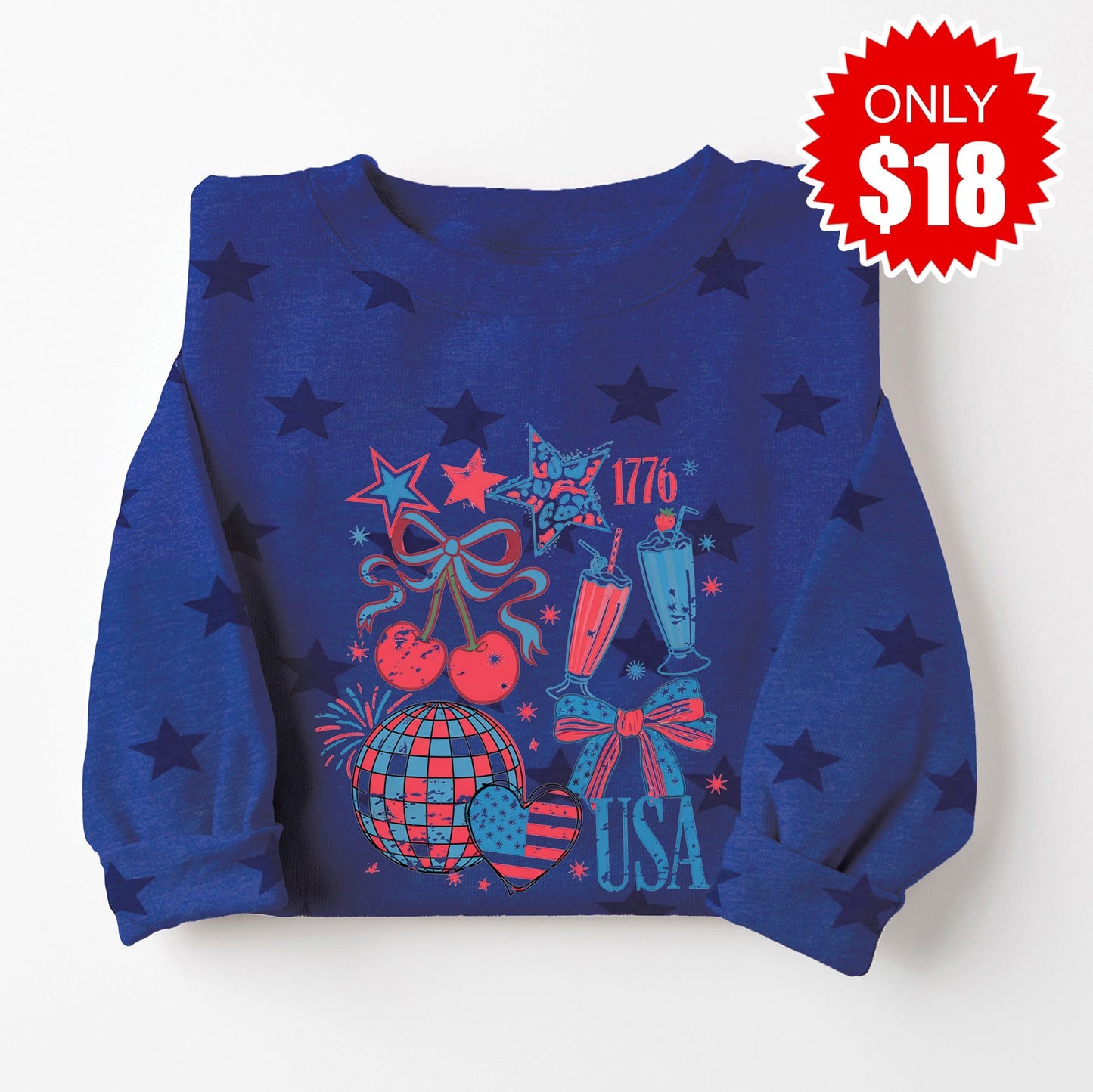 Retro America Sweatshirt - Blue Star Print - 18 Style001