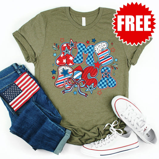 Retro America Tee - Heather Olive - FREE