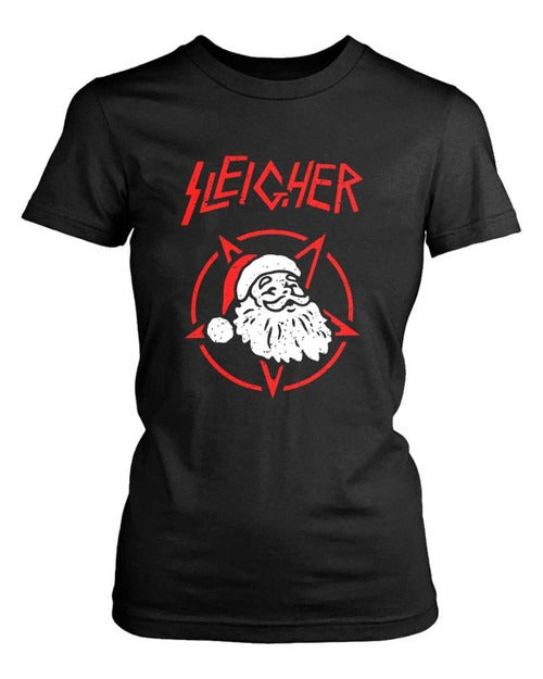 Sleigher Metal Christmas Santa Funny Women's T-Shirt Tee