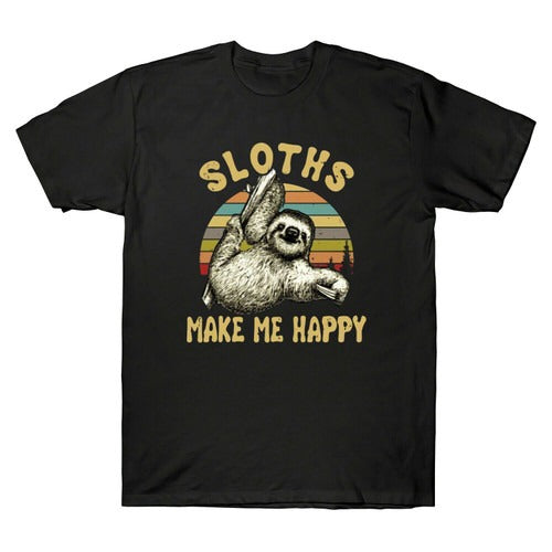 Sloths Make Me Happy Funny Vintage Man's T-Shirt Tee