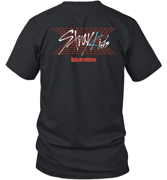 Stray Kids Lollapalooza Retro Grid Logo Black Festival T Shirt