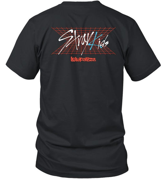 Stray Kids Lollapalooza Retro Grid Logo Black Festival T Shirt