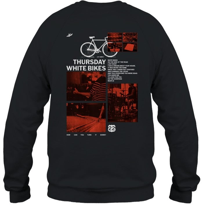Thurs Day Band White Bikes Black Unisex Crewneck