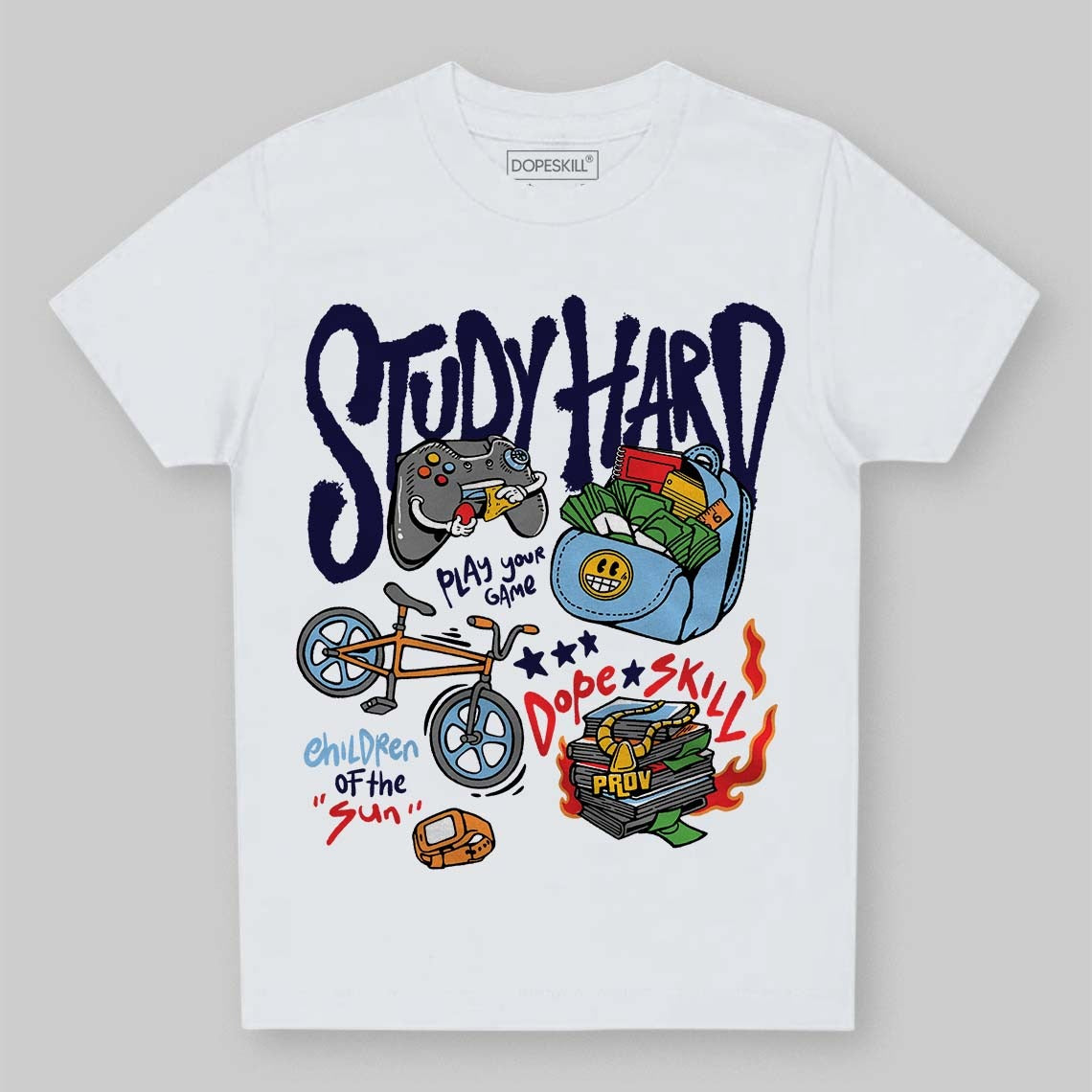 University Blue Collection DopeSkill Toddler Kids T-shirt Study Hard Graphic
