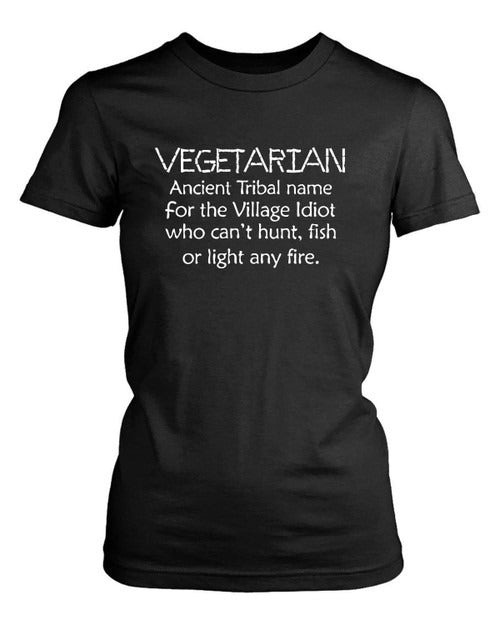 Vegetarian Village Idiot Vegan Funny Parody Women's T-Shirt Tee