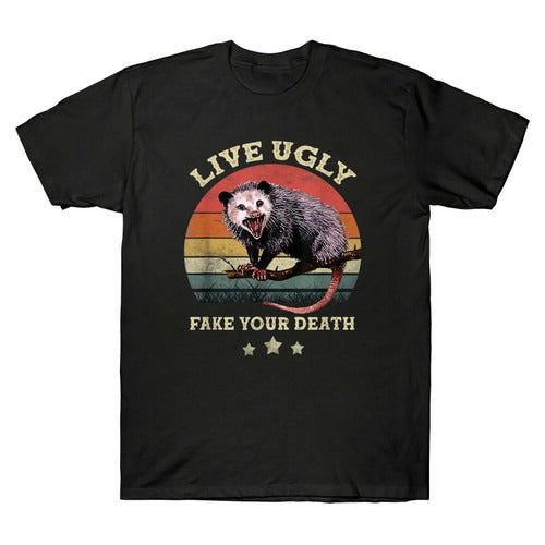 Vintage Live Ugly Fake Your Death Funny Opossum Gift Man's T-Shirt Tee