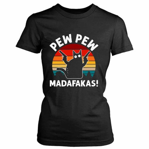 Vintage Retro Black Cat Pew Pew Madafakas Women's T-Shirt Tee