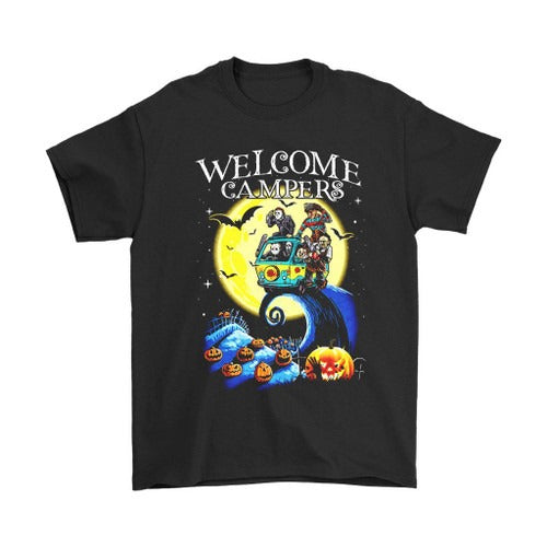 Welcome Campers Funny Camping 80S Horror Man's T-Shirt Tee