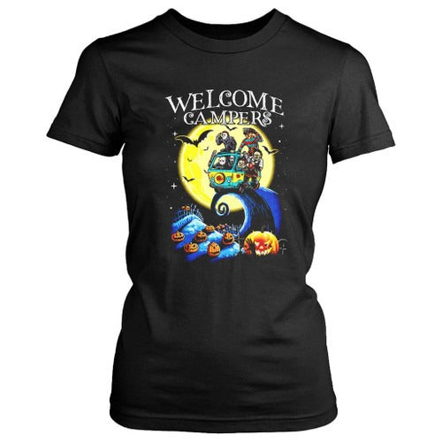Welcome Campers Funny Camping 80S Horror Women's T-Shirt Tee