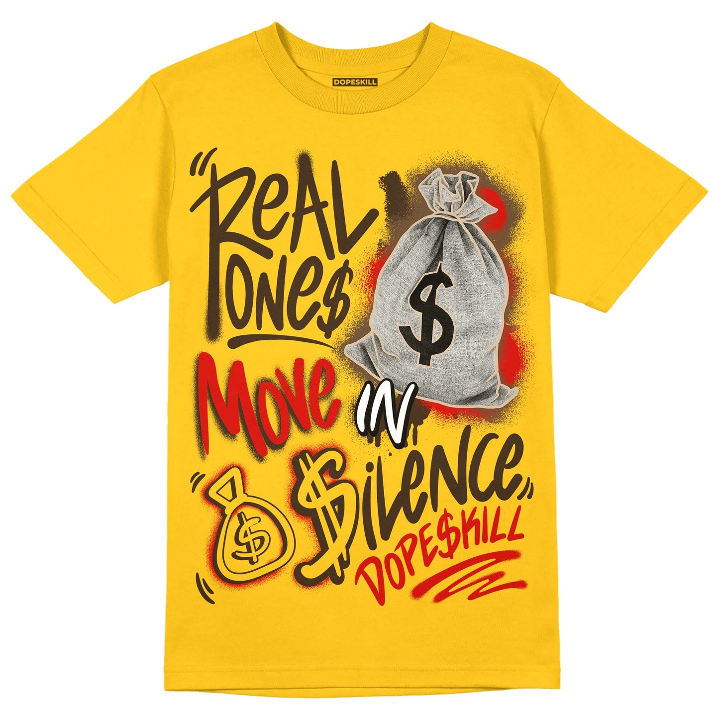 Yellow Collection DopeSkill Gold T-shirt Real Ones Move In Silence Graphic