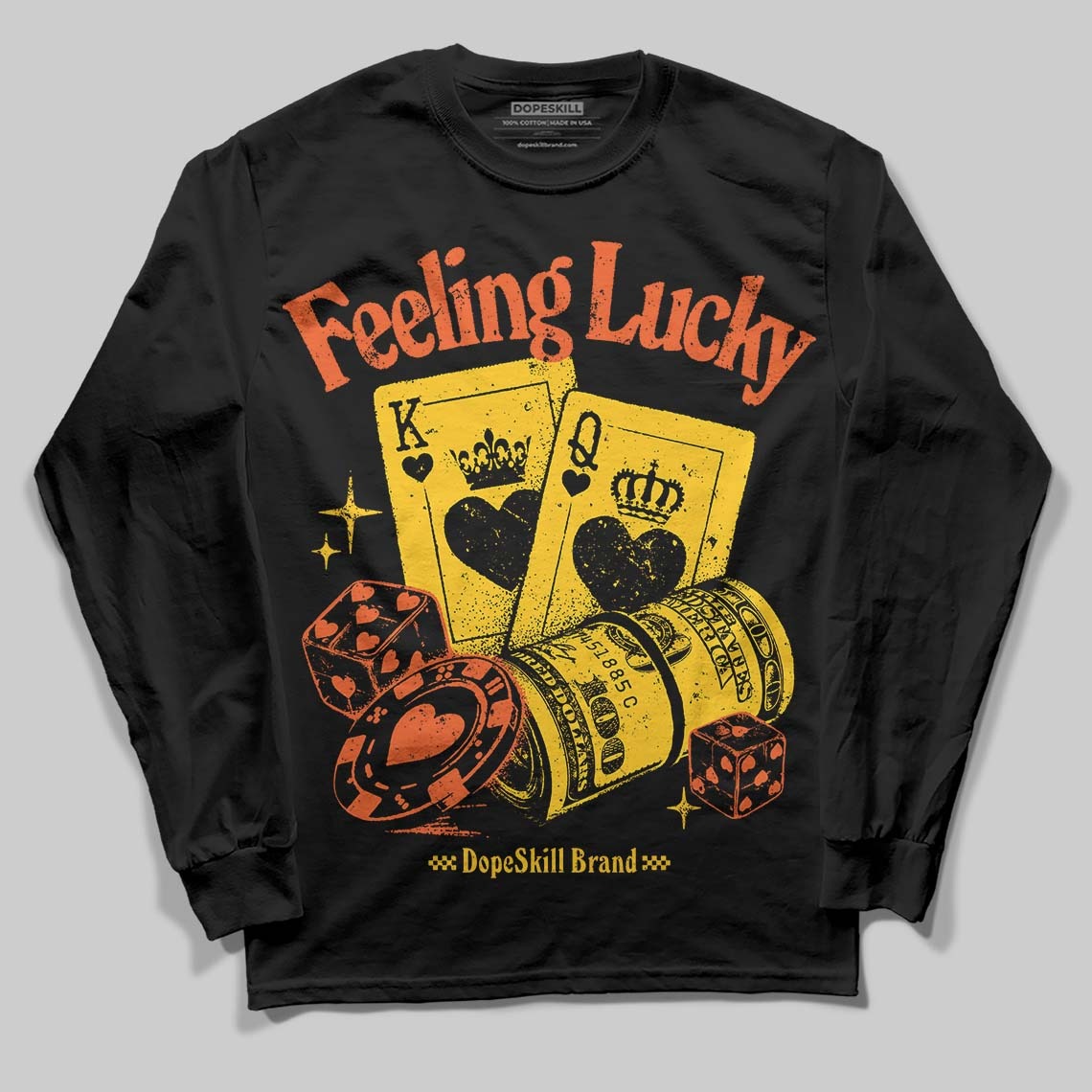 Yellow Collection DopeSkill Long Sleeve T-Shirt Feeling Lucky Graphic