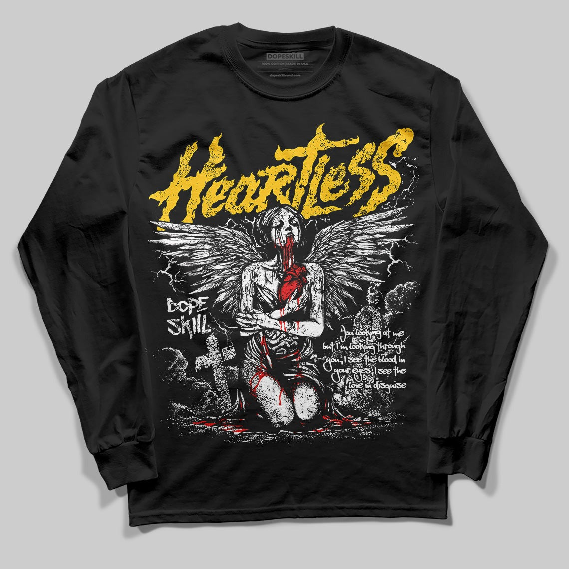 Yellow Collection DopeSkill Long Sleeve T-Shirt Heartless Graphic