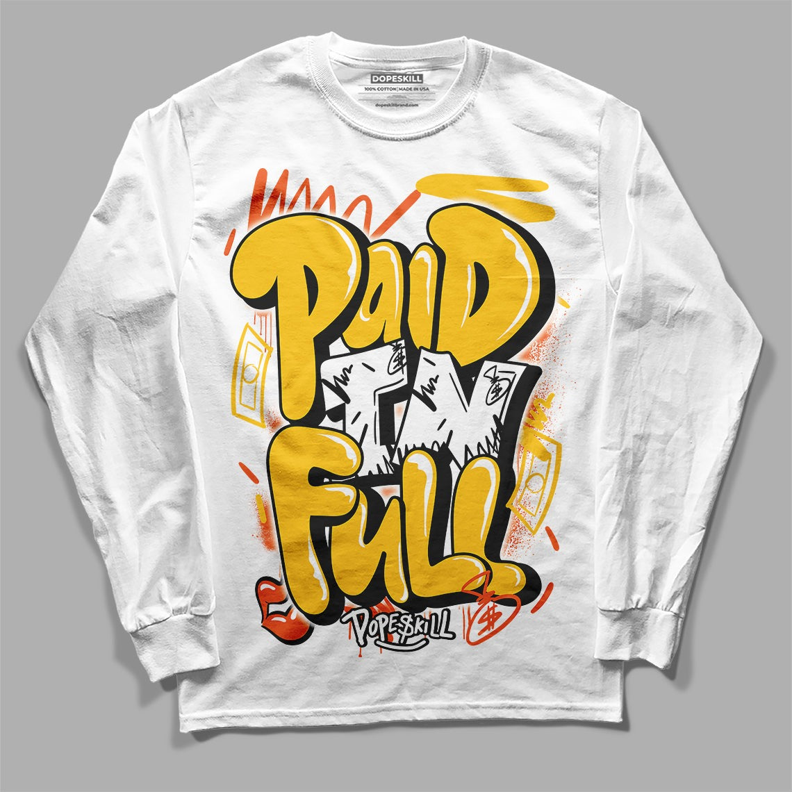 Yellow Collection DopeSkill Long Sleeve T-Shirt New Paid In Full Graphic