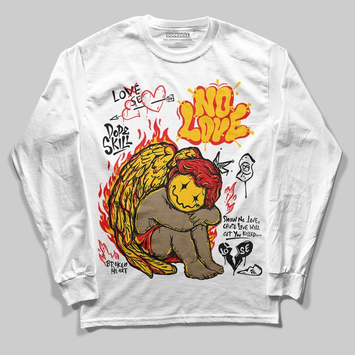 Yellow Collection DopeSkill Long Sleeve T-Shirt No Love Graphic