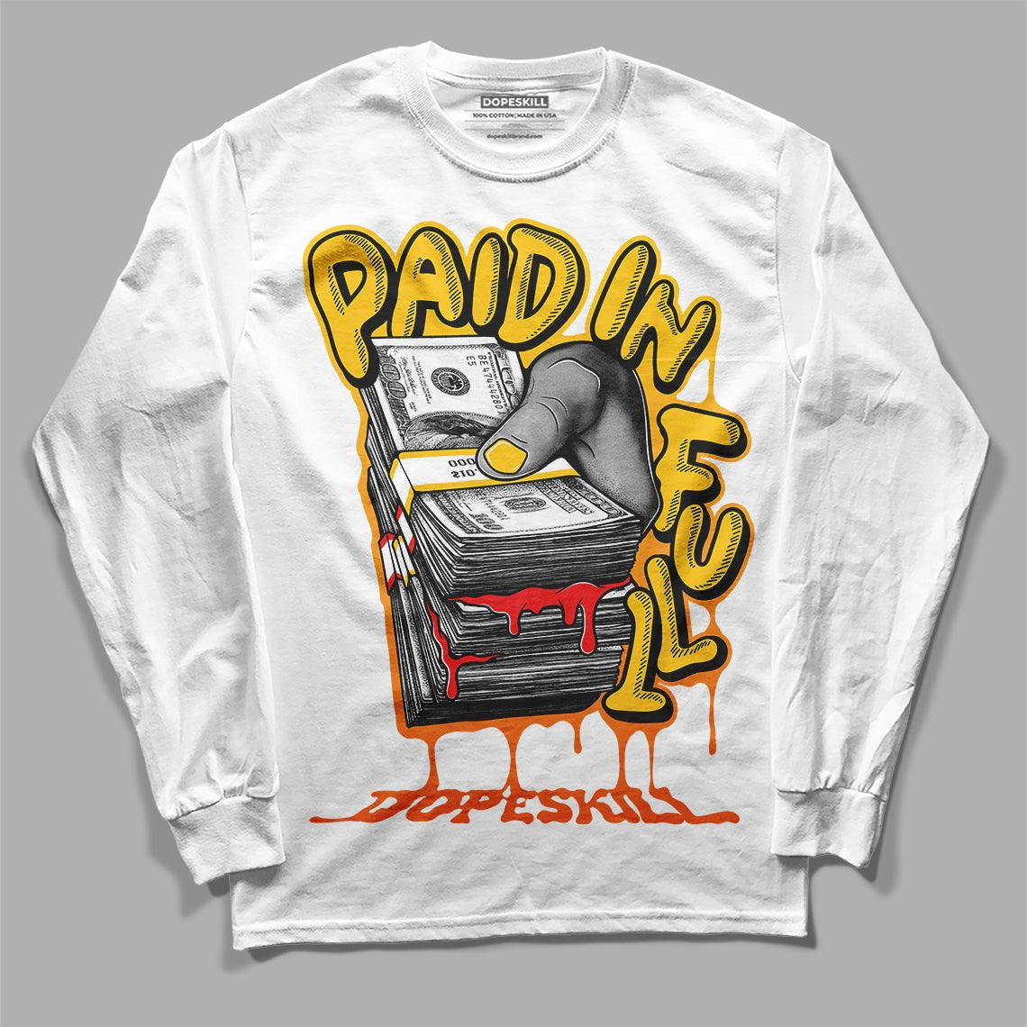Yellow Collection DopeSkill Long Sleeve T-Shirt Paid In Full Graphic